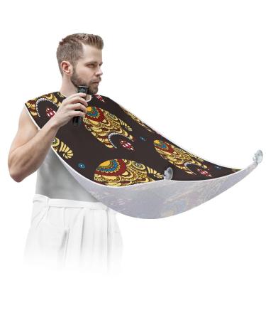 Beard Bib Apron Beard Bib Hair Catcher for Men Shaving and Trimming Non-Stick Waterproof Beard Cape Grooming Cloth Elephants Flower Pattern