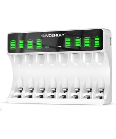 SINCEHOLY 8 Bay LCD Smart AA AAA Battery Charger USB High Speed Charging Independent Slot CD Rechargeable Batteries No Adapter