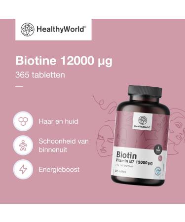 Be Healthy Group doo Biotin 12000 g Vitamin B7 365 tablets High concentration For hair skin and nails Vegetarian and GMOfree Annual supply - Buy Online on GoSupps.com