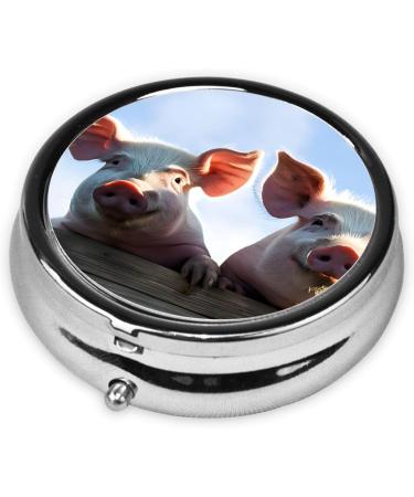 Funny Pig Round Pill Box - 3 Compartment Mini Travel Organizer for Medicine & Vitamins | Portable Decorative Purse Case - Buy Online on GoSupps.com