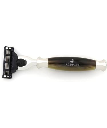 Jag Shaving Jags Lee 3-Piece Shaving Set - Straight Razor Synthetic Brush & Elegant Green Horn Stand - Buy Online on GoSupps.com