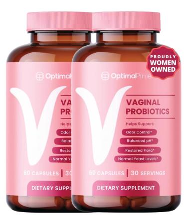 Optimal Prime Vaginal Probiotics for Women with Prebiotics Cranberry Extract and a Lactobacillus Probiotic Blend Supports Healthy Vaginal Flora Odor Control pH Balance 60 Capsules (Pack of 2)