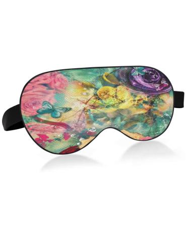 Sleep Mask Light Blocking Abstract Flowers Butterfly Eye Mask for Sleeping with Adjustable Strap Retro Style Soft Lightweight Eye Cover Blindfold for Men Women Work Travel Naps