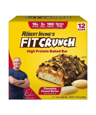 FIT-CRUNCH High Protein Baked Bar Chocolate Peanut Butter Flavor Gluten-Free 12 Count 16g Protein per Bar 1.62 oz Bars