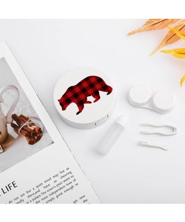 Red Plaid Bear Round Case For Contact Lens Kit Storage Box with Mirror Printed - Buy Online on GoSupps.com