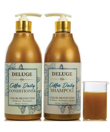 Deluge - Coffee Daily Shampoo and Conditioner -Gentle and Natural SULFATE Salt and PARABEN Free. NO Dyes. Made with Coffee Fruit ARGAN Oil Quinoa. Fresh-Clean Scent of Berries. 16 OZ Each/Set. Coffee (Shampoo & Conditioner)