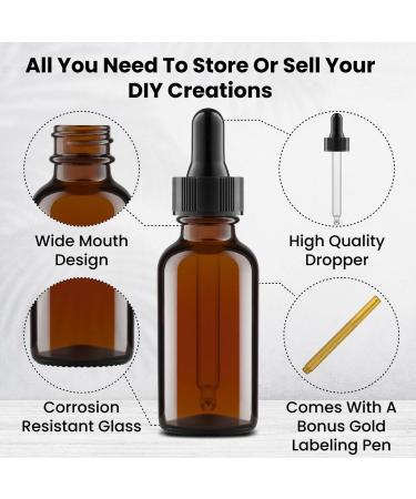 Amber Glass Dropper Bottles 1oz - Pack of 12 for Essential Oils and Serum - Buy Online on GoSupps.com