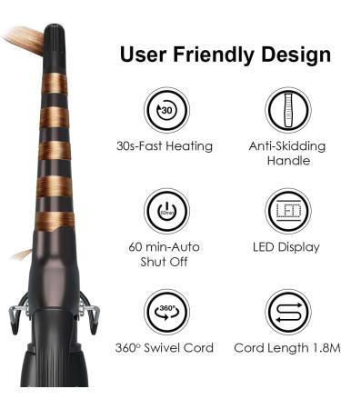 Hair Curling Wand - 1.5" Tapered Ceramic Iron Adjustable Temp Instant Heat Auto Shut Off & Clips | International Shipping - Buy Online on GoSupps.com