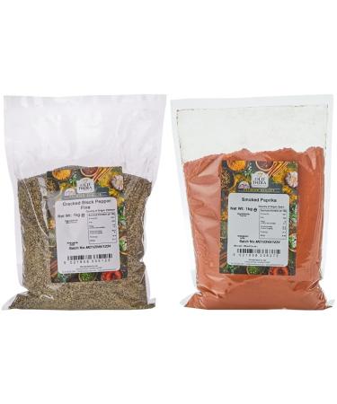 Old India Cracked Black Pepper 1 Kg & Sausage Spice/Smoked Paprika 1 Kg 1 kg (Pack of 1) + Sausage Spice/ Smoked Paprika 1 Kg