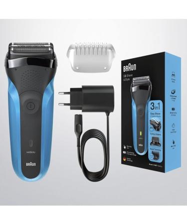 Braun Series 3 310BT Electric Razor for Men - 3-in-1 Trimmer Rechargeable Wet & Dry 30-Min Run Time Black/Blue - Ideal Beard Grooming Tool - Buy Online on GoSupps.com