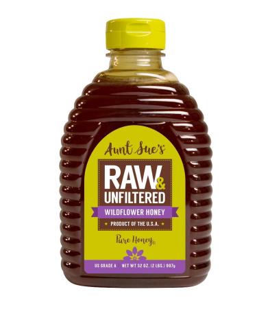 Aunt Sues Raw & Unfiltered Wildflower Honey, 32 Ounce (2 LB), Strained Pure Honey Raw Wildflower - 32 Ounce (2 Pound)