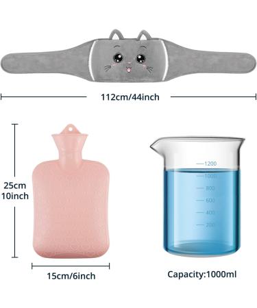 NAJILI 1L Hot Water Bottle Set - Gray Cat | Rubber Heat Bottle with Covers & Heating Belts for Neck Shoulder Back Feet & Waist Perfect for Kids & Adults - Buy Online on GoSupps.com