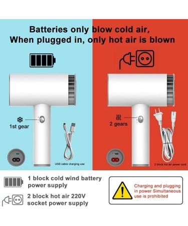USB Wireless Hair Dryer 2000mAh Lithium Battery Rechargeable Cordless Hair Dryer Portable Travel Blowdryer w/Hot & Cold Wind for Outdoor/Indoor - Buy Online on GoSupps.com