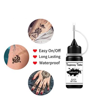 Freehand Ink Temporary Tattoo Kit - Jagua Gel Semi Permanent 3 Bottles Black 1.5oz with 30 Free Stencils for DIY Body Art - Temporary Tattoos for Women, Men, and Kids - Buy Online on GoSupps.com