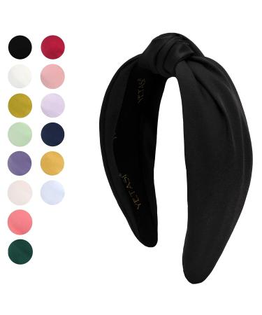 YETASI Black Satin Headband for Women - Elegant, Chic, and Comfortable Knotted Headband | Non-Slip Silk Quality Satin Fabric | Adjustable Size | Long-Lasting Design - Buy Online on GoSupps.com
