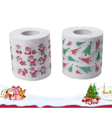 NUOBESTY Chrismas 2 Roll Christmas Toilet Paper Roll Tissue Napkin Santa Tree Pattern for Xmas Holiday Party Supplies Bathroom Decoration Colored Tissue Paper - Buy Online on GoSupps.com