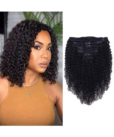 Curly Clip In Extension Human Hair 3C 4A Kinky Curly Clip Ins Full Head for Black Women Brazilian Remy Human Hair Natural Color 8Pcs with18clips 120g/Set (14 inch, curly wave) 14 Inch curly wave