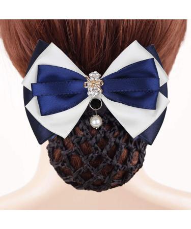 JIHUOO Women Bow Hair Net Clip | Stylish Bun Cover & Hair Accessories in White & Blue - Perfect for Any Occasion - Buy Online on GoSupps.com