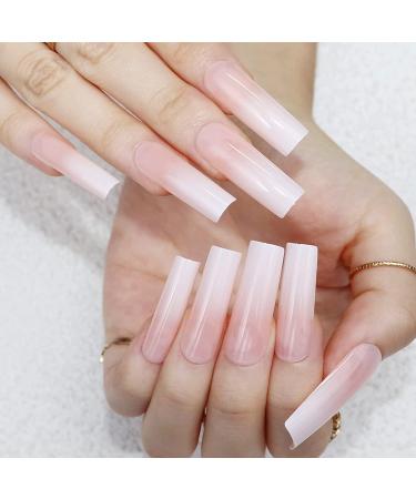 IMSOHOT Gradient Pink Extra Long Square Press on Nails - Nude False Acrylic Glue on Nails for Women and Girls | DIY C-001 - Buy Online on GoSupps.com