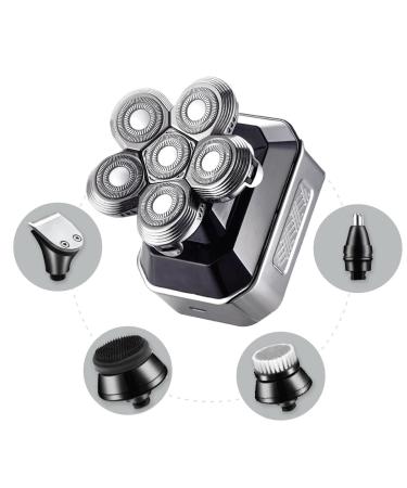 Apollo 6D Head Shaver for Men Electric Razor Cordless Rechargeable IPX7 Waterproof Dry & Wet Bald Head Rotary Shaver for Bald Man Trimmer Shaver Razor Clipper Brush Scrubber Complete Grooming Kit