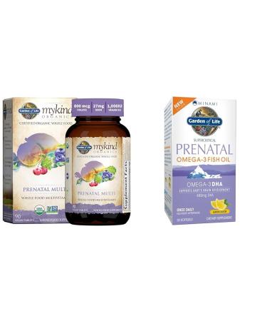 Garden of Life Women s Prenatal Multivitamin with Vitamin D3 B6 B12 C & Iron & Minami Natural Prenatal DHA Omega 3 Fish Oil Supplement Softgels Lemon 30 Count