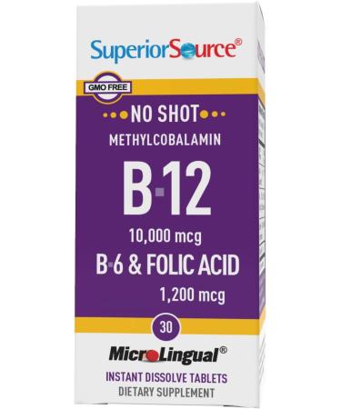 Superior Source No Shot Vitamin B12 Methylcobalamin 10000 mcg, B6, Folic Acid Quick Dissolve Sublingual Tablets - 30 Ct | Energy, Heart Health, Metabolism Boost, Stress Support - Non-GMO - Buy Online on GoSupps.com