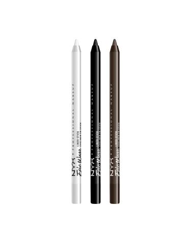 NYX PROFESSIONAL MAKEUP Epic Wear Liner Stick Long-Lasting Eyeliner Pencil - Pack of 3 (Pure White Pitch Black Deepest Brown) Pack Of 3 (Pure White Pitch Black & Deepest Brown)