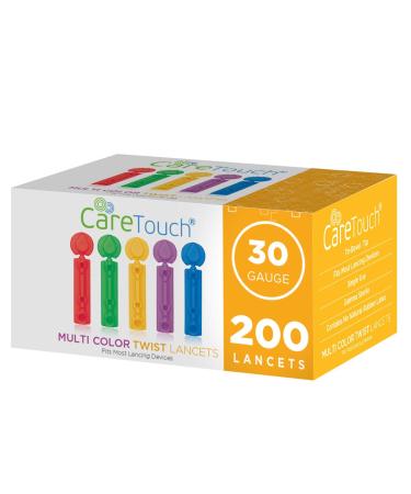 Lancets for Diabetes Testing - 30 Gauge Diabetic Lancets for Blood Testing and Glucose Testing - Fits Most Lancing Devices - Sterile, Single Use 30g Blood Sugar Lancets - Multicolored - 200 Count 200 count - Multi-Color