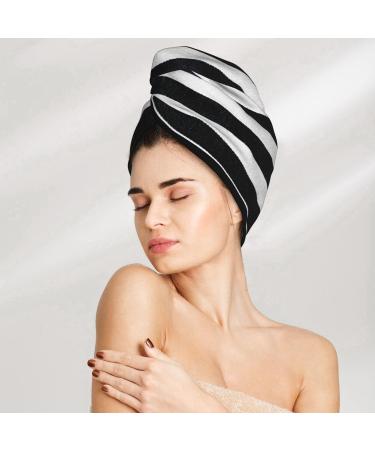 Black & White Stripes Microfiber Hair Towel | Super Absorbent Coral Velvet Wrap for Women | Quick Dry Cap for Long Curly & Thick Hair - Buy Online on GoSupps.com