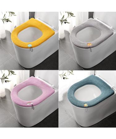BDS-HOME 4 Pack Thicker Bathroom Soft Toilet Seat Cover Pad Stretchable Washable Toilet Seat Cushion Warmer Easy Installation Comfortable Toilet Lid Seat Cover for Bathroom Decorations