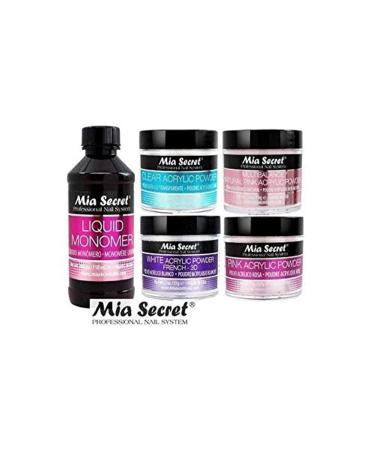 Mia Secret 4 oz Liquid Monomer + Acrylic Powders Set - Pink, Clear, 3D White, Multibalance Pink - 8 oz Total - Buy Online on GoSupps.com