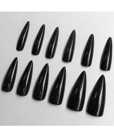 LoveOurHome 120pc Long Stiletto Press on Nails - Black False Artificial Fingernails for Women Girls - Buy Online on GoSupps.com