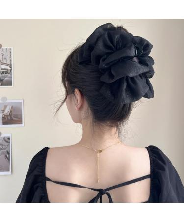 Wiwpar Large Chiffon Silk Hair Clips Bow Banana Hair Clips Ponytail Holder Claw Clip Claw Jaw Clamps Clips French Barrettes Halloween Hair Accessories for Women Girls (Black) - Buy Online on GoSupps.com