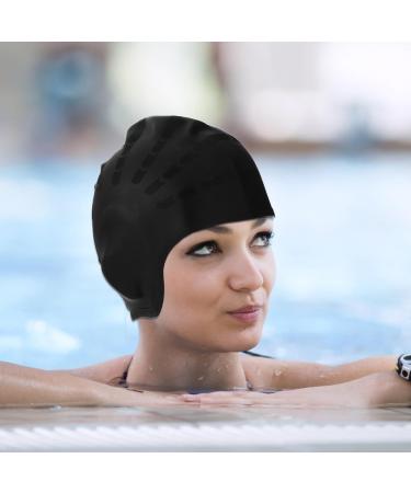 3D Waterproof Bathing Cap for Men Women & Kids | Swimming Cap for Short & Long Hair - Black - Buy Online on GoSupps.com