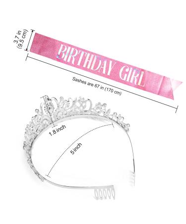 Didder Pink Birthday Girl Sash & Rhinestone Tiara Kit - Birthday Crowns for Women | 2-Piece Set - Buy Online on GoSupps.com