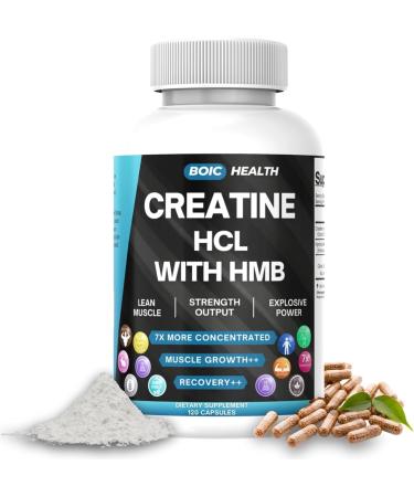 BOIC Creatine HCL + HMB Capsules | 410mg HMB per Serving & 1250mg Creatine Hydrochloride | Performance Formula & Ultra-Pure Strength | No Bloating Highly Soluble 120 Capsules - Buy Online on GoSupps.com