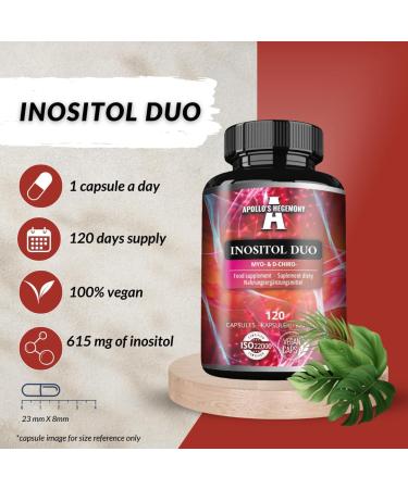 Inositol Duo 120 Capsules V g tales - Myo-Inositol + D-chiro-inositol - 615 mg par capsule - 4 mois d'approvisionnement - Suppl ment de Vitamine B8 - par Apollo's Hegemony - Buy Online on GoSupps.com
