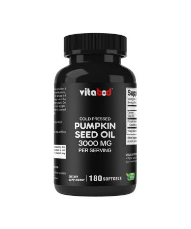 Vitabod Cold Pressed Pumpkin Seed Oil 3000mg per Serving - 180 Softgels - Non-GMO & Gluten Free