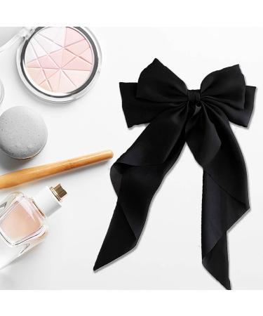 Black Hair Bow Black Bow Hair Clip for Women Solid Color Bow Hair Clips with Long Ribbon French Black Bow Hair Clip Soft Satin Silky Hair Bows Cute Gifts for Women Girls - Buy Online on GoSupps.com