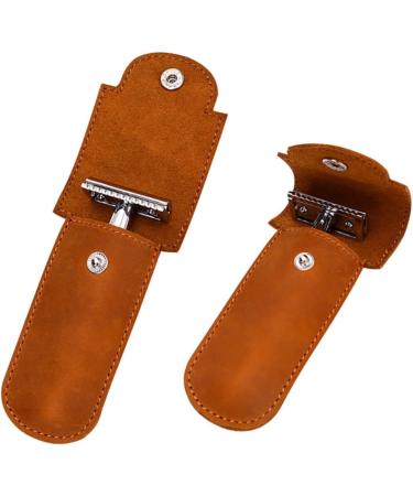 Minkissy 2-Piece Razor Case Handbag Organizer for Men - Leather Holster & Storage Cover in Light Brown - Perfect Shaving Accessory - Buy Online on GoSupps.com
