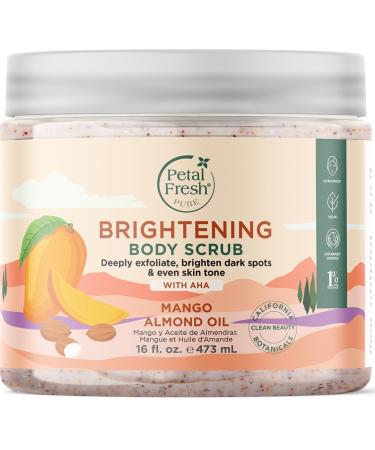 Petal Fresh Pure Brightening Mango & Almond Oil Body Scrub AHAs for Gentle Exfoliation Even Tone & Radiant Glow Vegan and Cruelty Free 16 oz MADE IN USA Mango & Almond Oil 16 Fl Oz (Pack of 1)