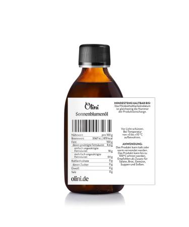 Olini Cold Pressed Sunflower Oil 250ml - Freshly Pressed Natural Oil for Your Kitchen - Buy Online on GoSupps.com