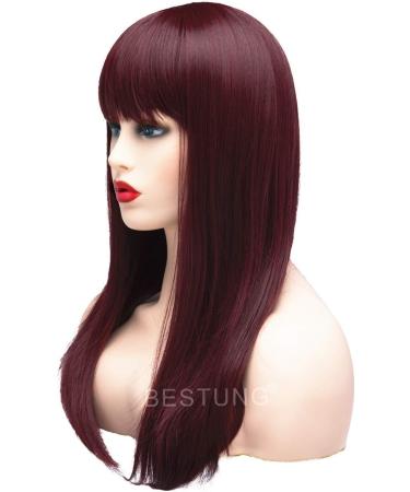 BESTUNG 20 Dark Red Ombre Wig for Women - Synthetic Natural Fashion Hair with Bangs for Cosplay or Daily Life (Burgundy) - Buy Online on GoSupps.com