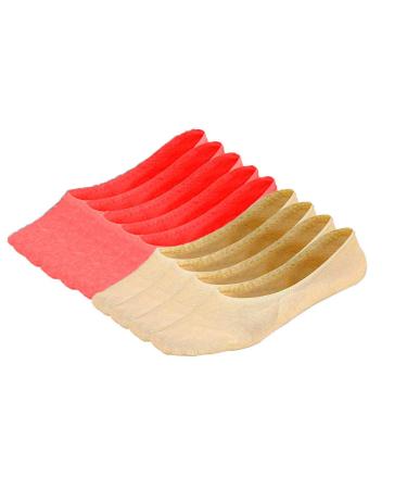 Light up in the Dark 10 Pairs No Show Socks Women Low Cut Liner Anti-Slip Thin for Flats Boat 5 Red+5 Nude