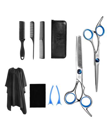 Hair Cutting Scissors Barber Shears Set Professional Hairdressing Kit Trimming Texturizing Cosmetology Beard Razor Edge Japanese Stainless Steel 6.5 inch with Grooming Comb Thinning Salon Home (9 PCS)