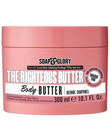 Soap & Glory The Righteous Butter Moisturizing Body Butter - Skin Hydration Body Moisturizer with Vitamin E, Rosehip Seed Oil & Shea Butter - Rich Body Cream for Soft & Smooth Skin (300ml) 10 Fl Oz (Pack of 1)