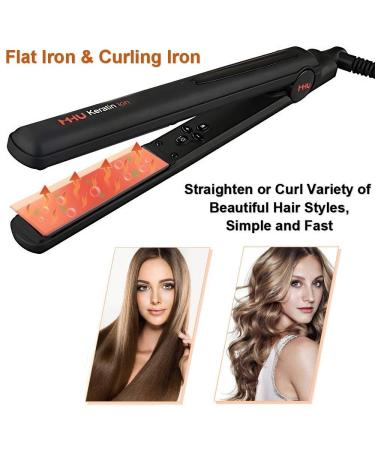 MHU Professional 1 Inch Flat Iron - Ceramic Tourmaline Ionic Hair Straightener & Curler with Auto Shut Off - Black | International Shipping Available - Buy Online on GoSupps.com