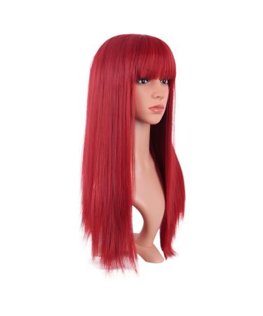 MapofBeauty 22 inch/56 cm Women Long Straight Flat Bangs Synthetic Heat Resistant Fiber Hair for Party Cosplay Wig (Red) - Buy Online on GoSupps.com
