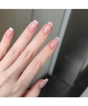 Pink French Tip Short Gels Semi Nail Strips Stickers Cured Gel Nails Wraps with Lamp Starter Kit Upgraded 16 Pieces Glossy Soft Self-Adhesive Salon-Quality Uv/LED Lamp Required - Buy Online on GoSupps.com