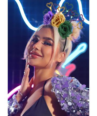 Jovono Light Up Mardi Gras Headband LED Crown Hair Hoop Glowing Nightclub Headpiece Luminous Hair Band Carnival Party Rave Costume Hair Accessories for Women (heart) - Buy Online on GoSupps.com